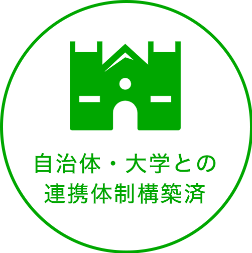 自治体・大学との連携体制構築済